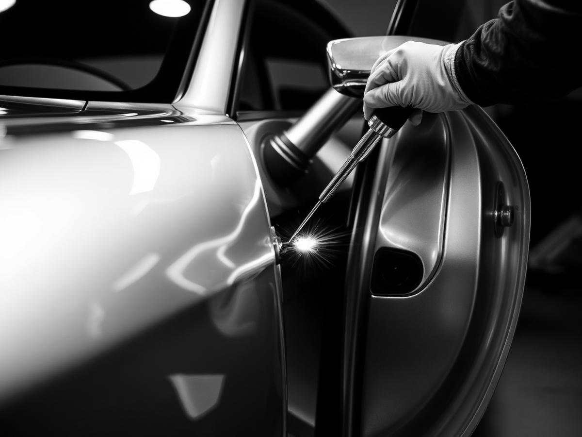 Fine PDR work on a silver coupe.