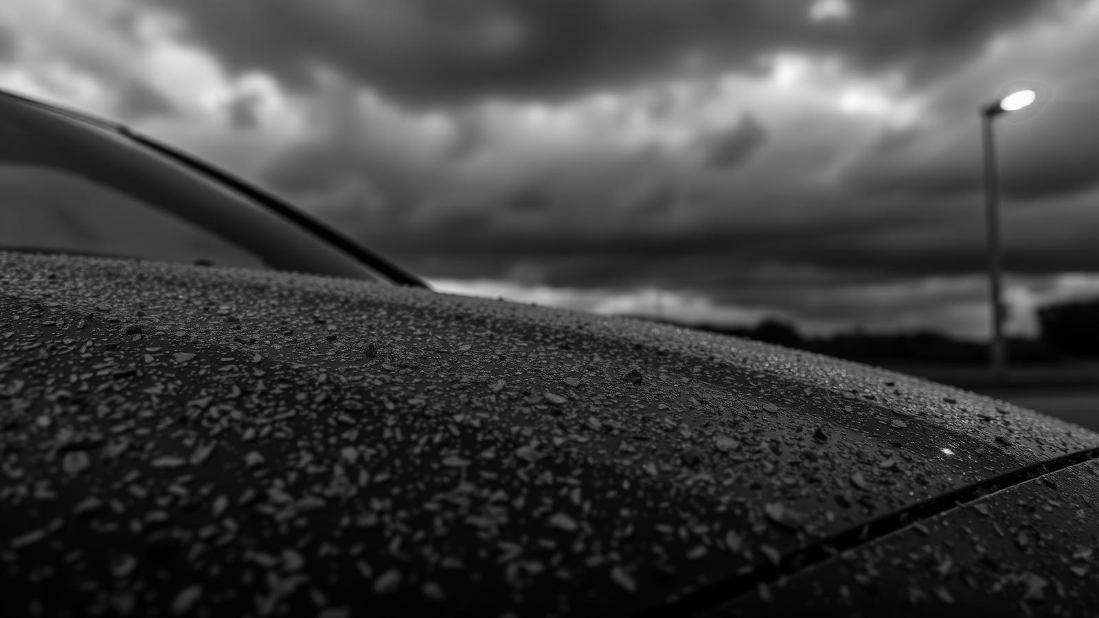 Hail damage on car hood